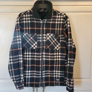 WeSC Black Orange White Plaid Zip Up Jacket